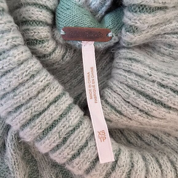 Free People Big City Turtleneck Oversized Ribbed Pullover Sweater Blue Women XS - Picture 7 of 12